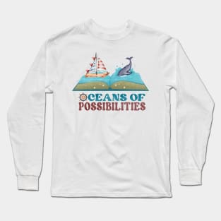 oceans of possibilities whale with book Long Sleeve T-Shirt